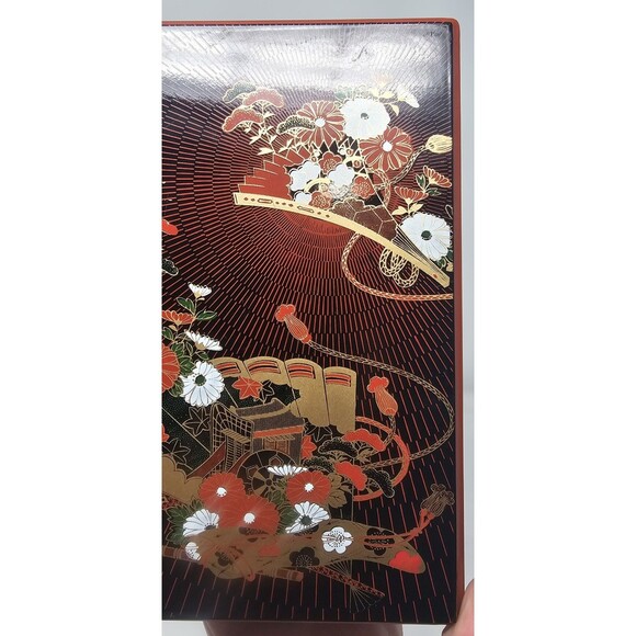 Japanese Lacquerware Vintage Letter Box Fan Floral Japan Used Excellent 7"x5" - Picture 3 of 13